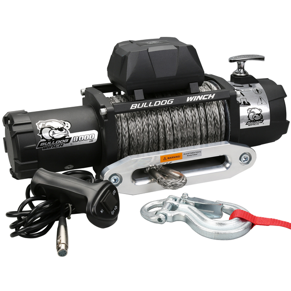 Bulldog Winch 8000lb Winch , 100ft Synthetic Rope, Alum Frld 10044